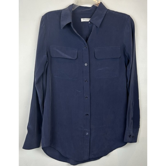 Equipment Tops - 100% Silk Top Womens XS Blue Button Up Long Sleeve Shirt Capsule Luxury Read